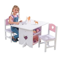 Стол  KidKraft с сердечками и ящиками для хранения игрушек + 2 стула цена и информация | Детские столы и стулья | hansapost.ee