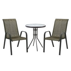 Садовая мебель DUBLIN стол и 2 стула (11874) D60xH70см, столешница: 5мм стекло, стальная рама, тёмно- коричневый цена и информация | Комплекты уличной мебели | hansapost.ee